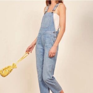 Reformation Jeans Women’s LY678 Smith Overalls Bristol Raw Hem Denim Cotton 8